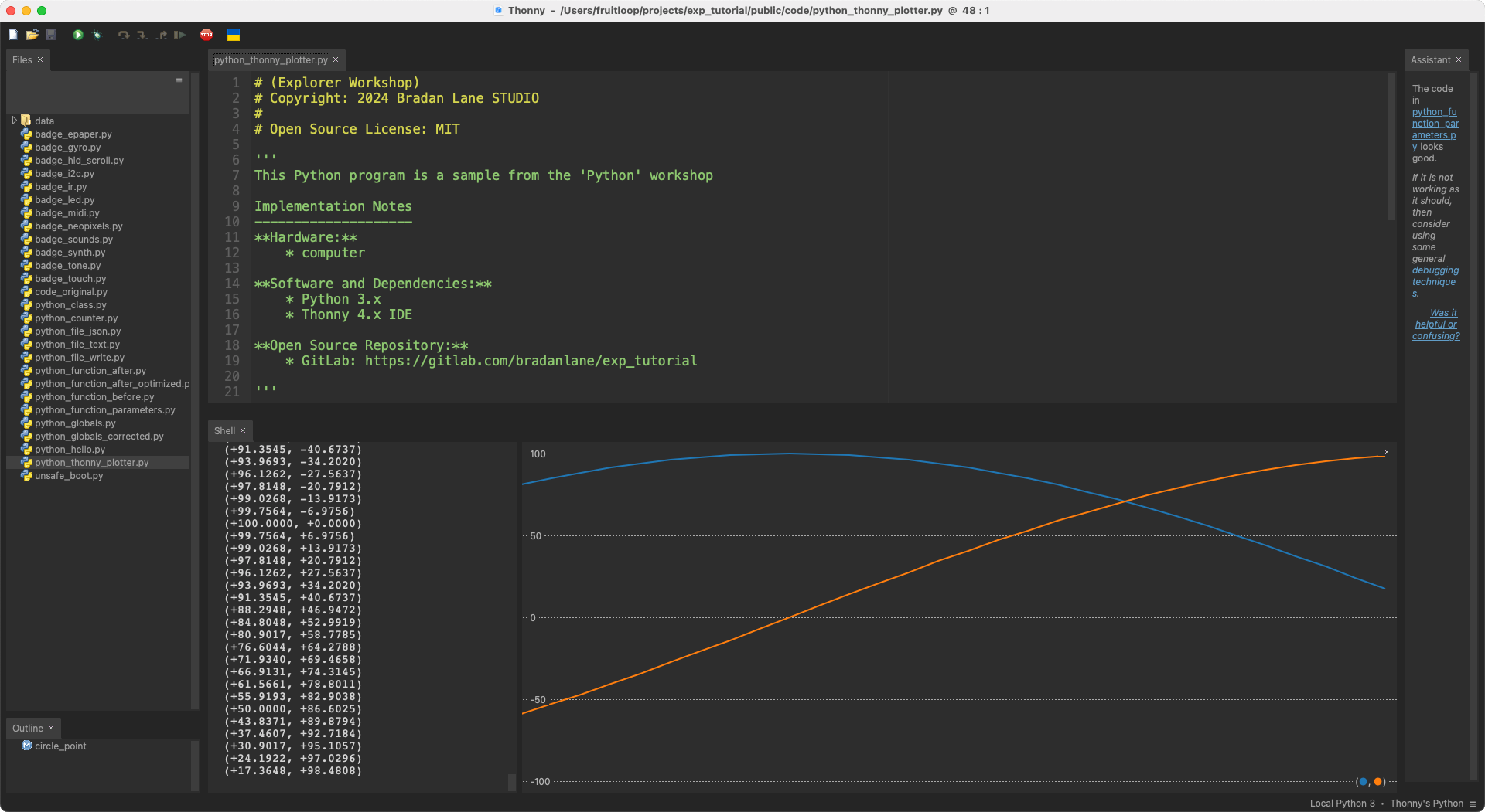 Thonny Editor Plotting XY points on a circle